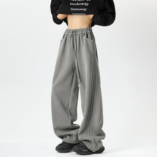 美式复古三条杠直筒垂感卫裤男