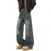 男复古宽松潮流百搭阔腿休闲长裤 悟空有货潮牌美式 水洗直筒牛仔裤