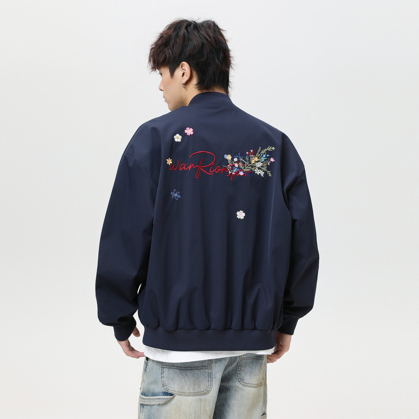 悟空有货潮牌美式花卉字母刺绣飞行员夹克男复古宽松情侣百搭外套