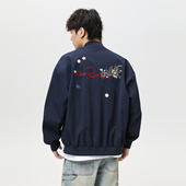悟空有货潮牌美式 花卉字母刺绣飞行员夹克男复古宽松情侣百搭外套