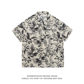 悟空有货复古水墨印花短袖 衬衣 潮牌宽松百搭情侣半袖 衬衫 男女夏季