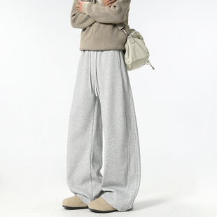 悟空有货潮牌纯色侧面拼接垂感卫裤男复古街头宽松阔腿运动休闲裤