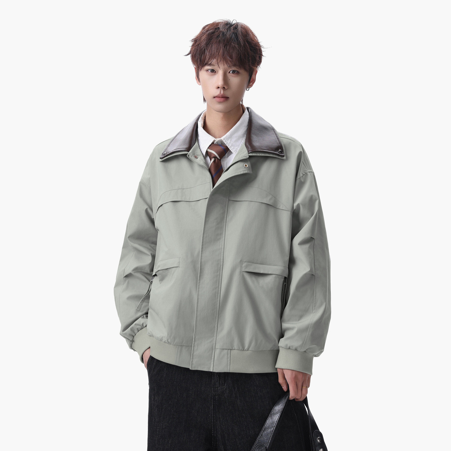 悟空有货春季复古PU拼接翻领外套男女潮牌宽松多口袋休闲百搭夹克,男装,夹克,淘宝优惠券,粉丝福利购,淘宝优惠卷