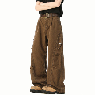 男复古街头宽松百搭阔腿长裤 裤 潮牌水洗重磅直筒工装 悟空有货美式