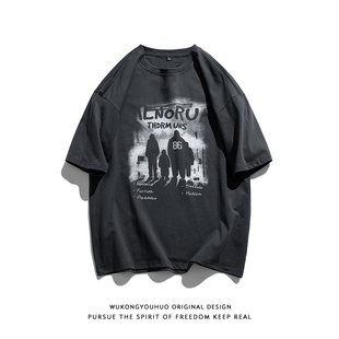 街头宽松bf休闲百搭体恤 T恤男夏季 悟空有货美式 复古涂鸦印花短袖