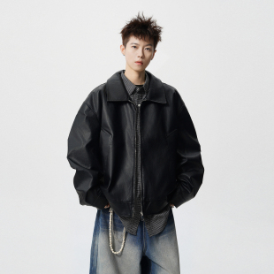 悟空有货美式 潮牌复古PU皮衣机车服外套男女宽松潮流百搭情侣夹克