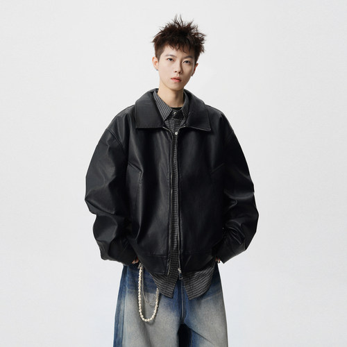 潮牌复古PU皮衣机车服外套男女