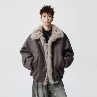 悟空有货美式 座山雕麂皮绒解构加厚棉服男女复古潮牌保暖情侣棉衣