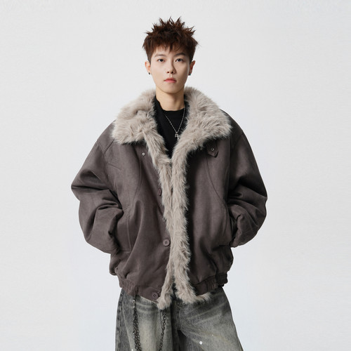 美式座山雕麂皮绒解构加厚棉服男