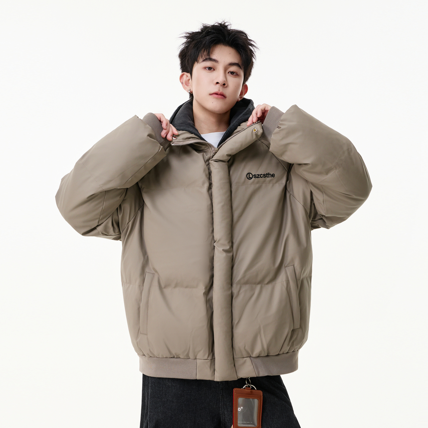 美式潮牌简约刺绣加厚立领棉服男