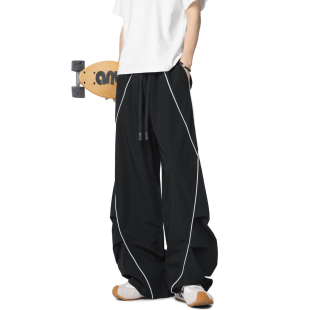 男潮牌街头嘻哈hiphop直筒休闲长裤 悟空有货美式 运动反光条冲锋裤