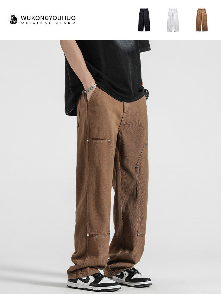 WUKONG HAS AMERICAN RETRO NICHE STRAIGHT-LEG JEANS MENS FASHION BRAND LOOSE WIDE-LEG VERSATILE HIGH-STREET MOPPING TROUSERS