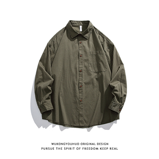宽松bf休闲情侣衬衣外套 男女秋季 悟空有货复古日系竖条纹长袖 衬衫