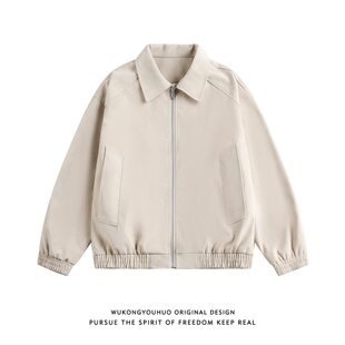 悟空有货春季 复古纯色雾面PU皮衣外套男潮牌宽松情侣机车夹克上衣