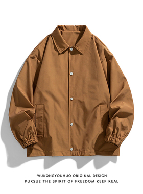 悟空有货复古日系cityboy纯色翻领教练夹克男潮牌宽松bf百搭外套