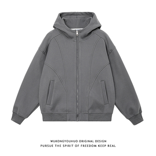 连帽卫衣男女潮牌解构boxy休闲运动外套 开衫 悟空有货美式 复古短款