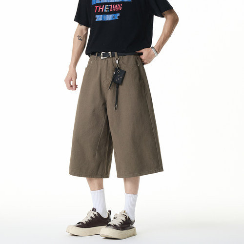潮牌夏季cleanfit直筒七分裤男