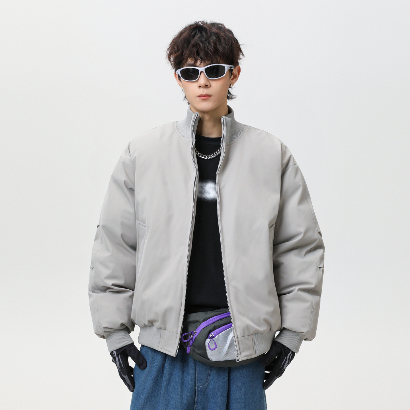 美式复古cleanfit立领棉服男女