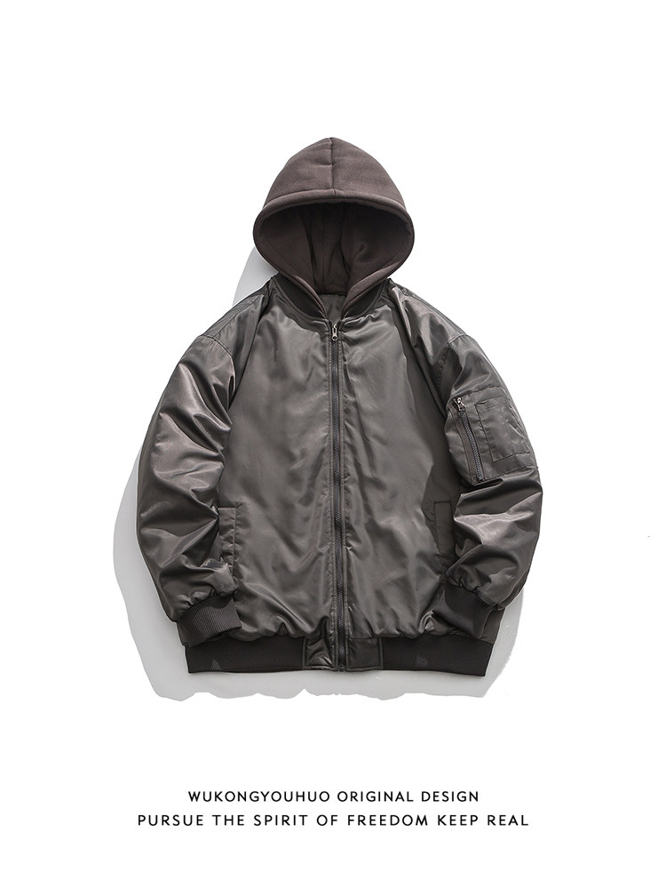 WUKONG HAS AMERICAN RETRO FAKE TWO-PIECE AVIATOR THICKENED COTTON CLOTHES FOR MEN AND WOMEN IN WINTER LOOSE AND TRENDY VERSATILE COTTON CLOTHES