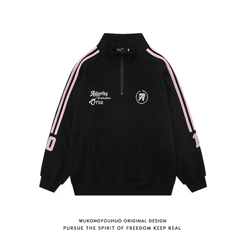 复古潮牌学院风半拉链套头卫衣