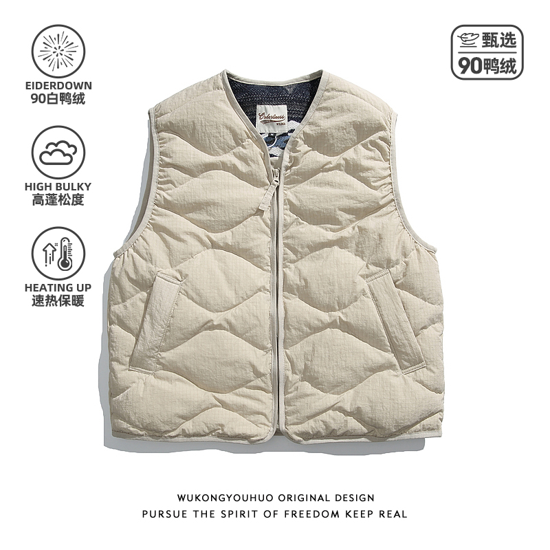冬季复古日系菱格保暖羽绒服马甲