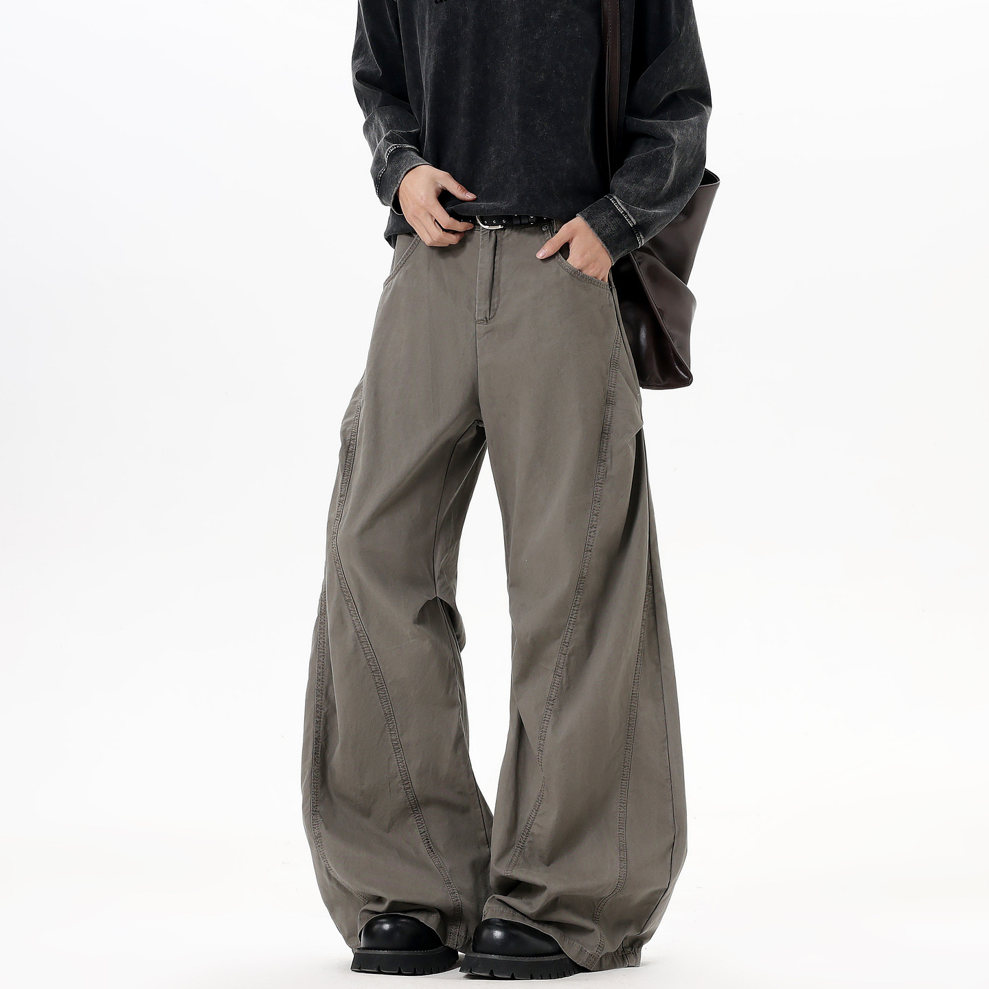 悟空有货潮牌美式解构水洗弯刀工装裤男复古宽松潮流阔腿休闲长裤,男装,休闲裤,淘宝优惠券,粉丝福利购,淘宝优惠卷