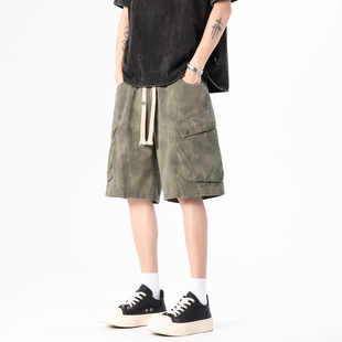 宽松百搭阔腿五分裤 悟空有货潮牌美式 男女夏季 短裤 复古大口袋工装