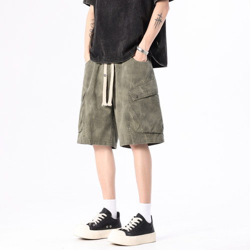 潮牌美式复古大口袋工装短裤男