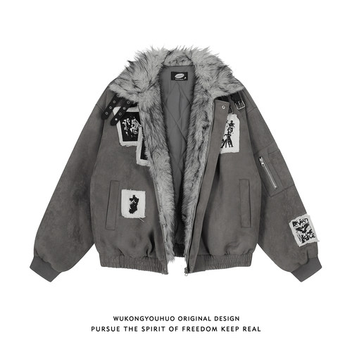 美式座山雕毛领加厚棉服男冬季