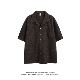 男女潮牌宽松高级感百搭衬衣 衬衫 悟空有货夏季 复古老钱风纯色短袖