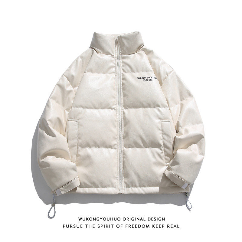 冬季潮牌PU皮防风保暖羽绒服男