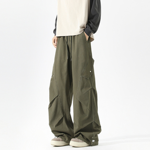 男宽松潮流百搭阔腿休闲长裤 裤 复古褶皱直筒工装 悟空有货潮牌美式