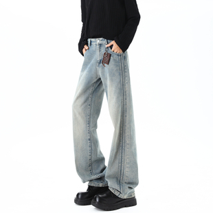 男宽松潮流百搭高街长裤 悟空有货潮牌美式 cleanfit水洗直筒牛仔裤