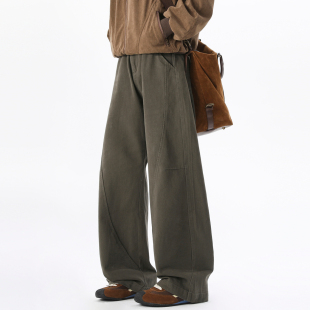 男复古宽松潮流百搭阔腿休闲长裤 悟空有货潮牌美式 解构拼接弯刀裤