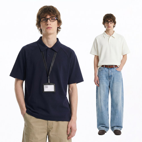 夏季纯色插肩袖短袖POLO衫男