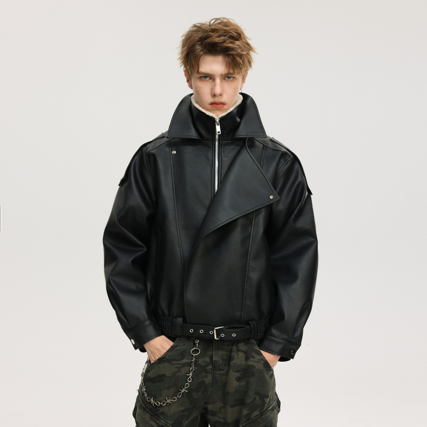 美式潮牌座山雕加厚防风皮衣棉服