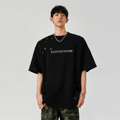 T恤男潮牌设计感字母宽松半袖 悟空有货美式 高街痞帅金属扣短袖 tee