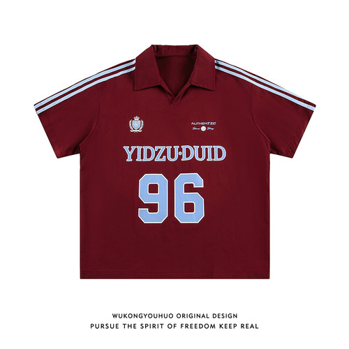 复古字母印花条纹短袖衬衫男女