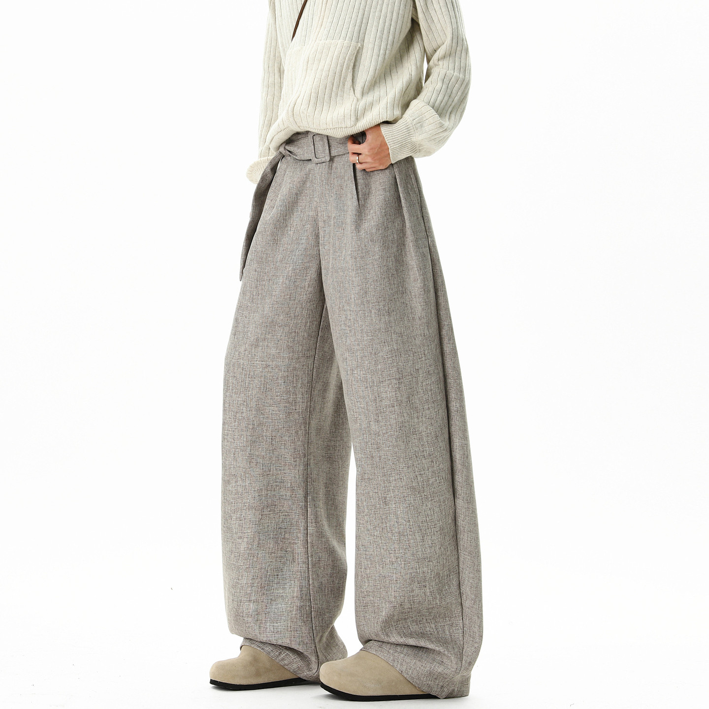 潮牌高级感亚麻弯刀垂感休闲裤男