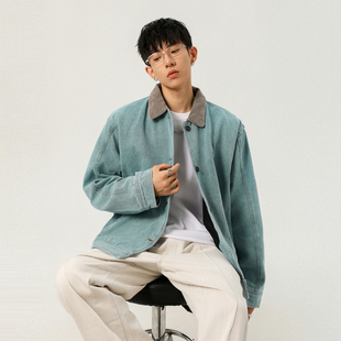 悟空有货美式复古做旧孔雀绿水洗夹克男女cleanfit底特律短款外套