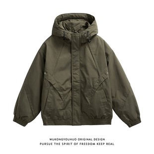 悟空有货潮牌冬季 户外加厚连帽冲锋衣棉服男复古宽松情侣保暖棉衣