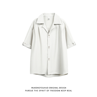 衬衫 领轻奢短袖 男女复古情侣宽松休闲衬衣 设计感西装 悟空有货夏季