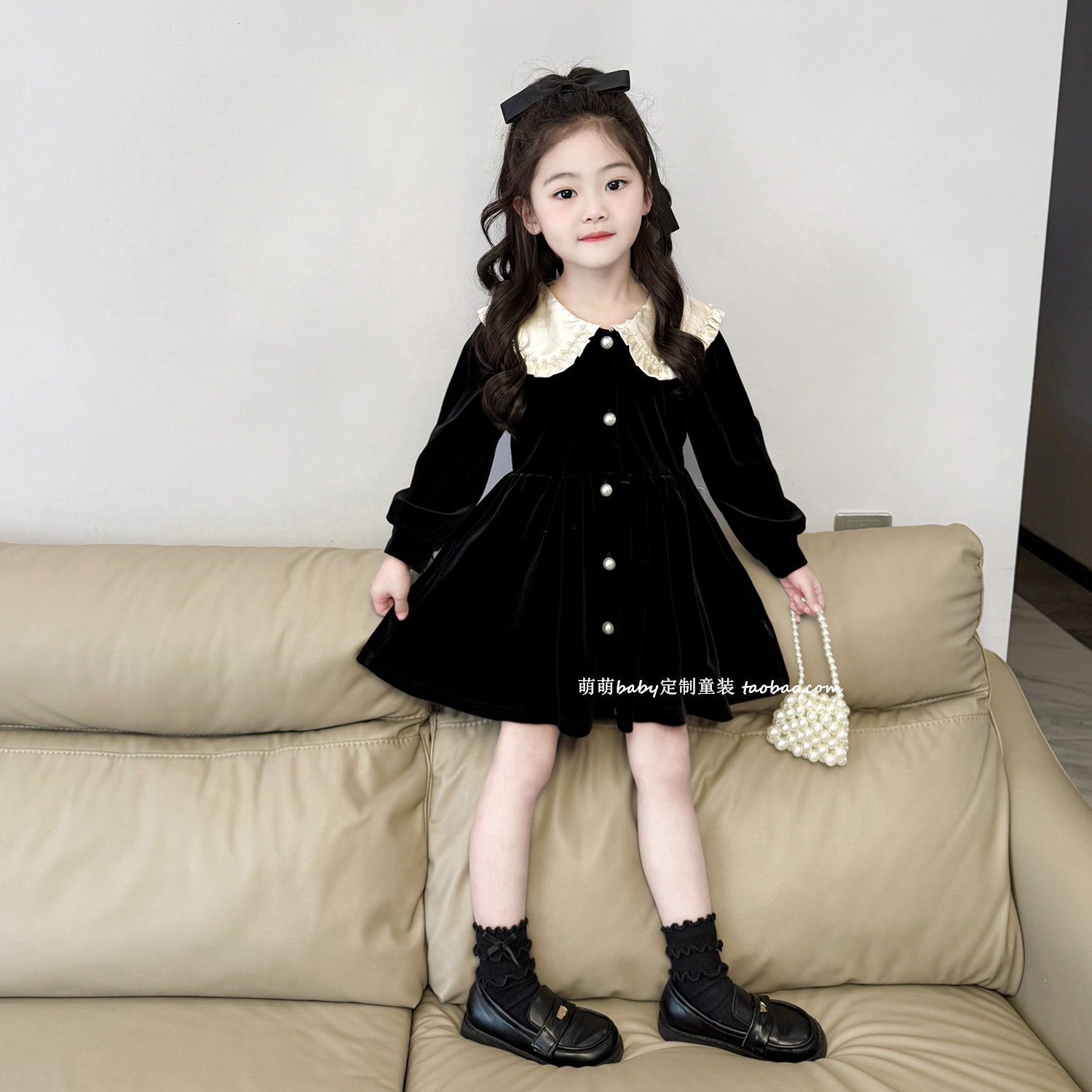 女童千金风丝绒连衣裙