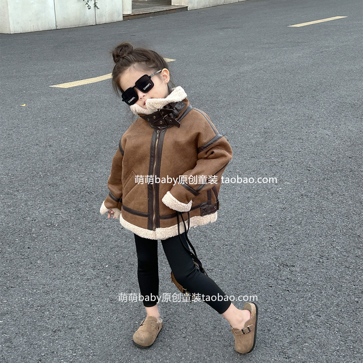 原创童装男女童时髦鹿皮绒皮毛一体机车服2024冬季儿童加绒外套