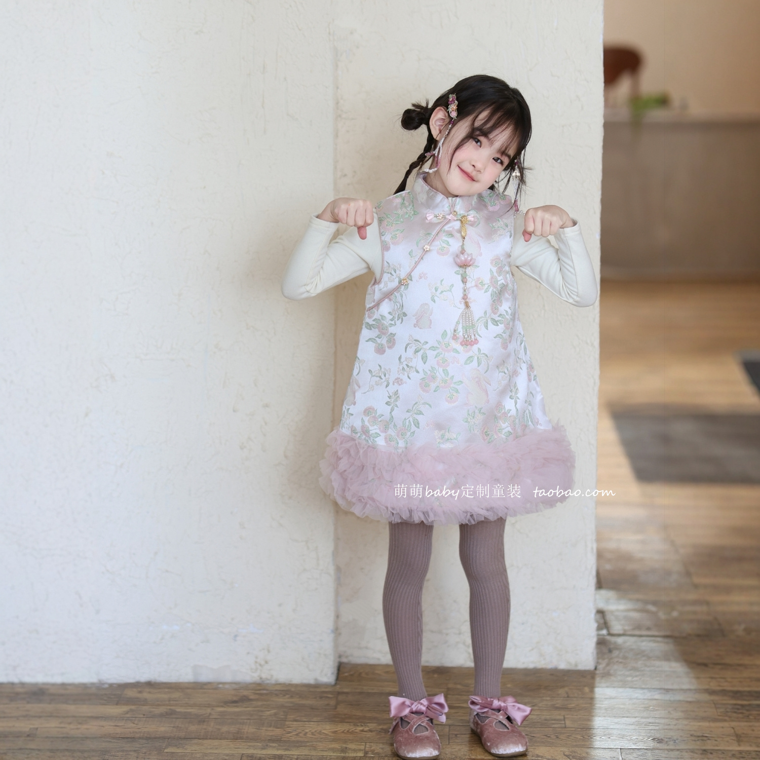 女童新中式提花夹棉旗袍裙冬季