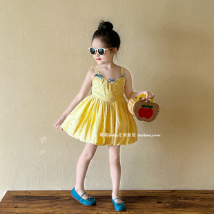 新款 女童波点吊带连衣裙2025夏季 小女孩甜美公主裙儿童蓬蓬花苞裙