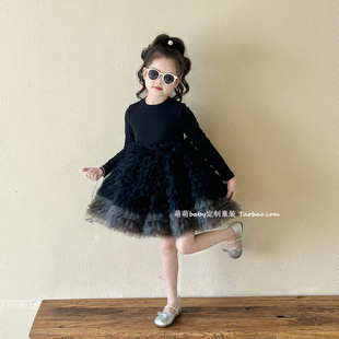 女童长袖 儿童洋气公主裙生日裙 网纱蓬蓬蛋糕裙连衣裙2025秋冬新款