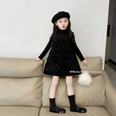 小女孩气质夹棉无袖 女童冬季 闪闪丝绒订珠背心裙2025新款 连衣裙子