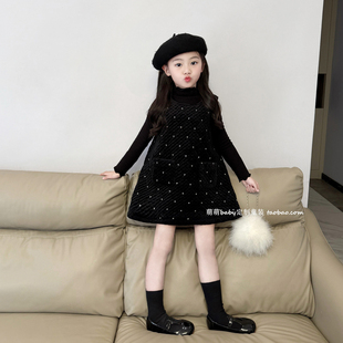 女童冬季闪闪丝绒订珠背心裙2025新款小女孩气质夹棉无袖连衣裙子