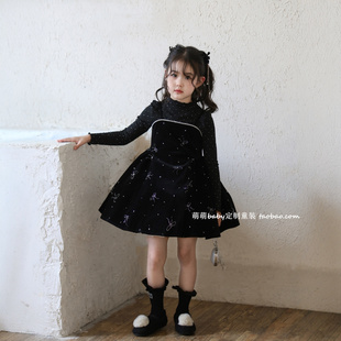 女童烫钻高级感丝绒连衣裙2025秋季新款小女孩洋气吊带裙生日裙子